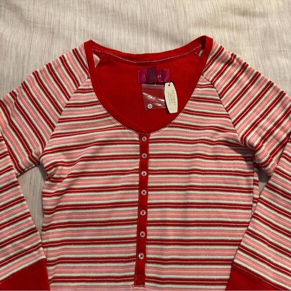 Victoria’s Secret Pink & Red Striped One Piece Romper Sleepwear Pajamas - Picture 2 of 5